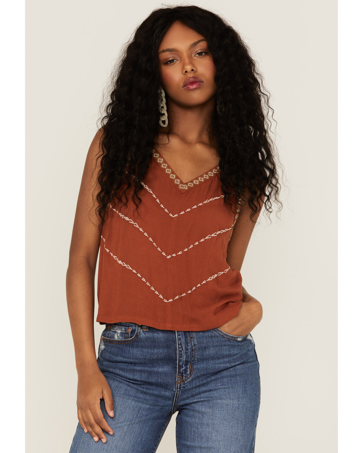 Women's Shyanne Rust Embroidered Southwestern Cami