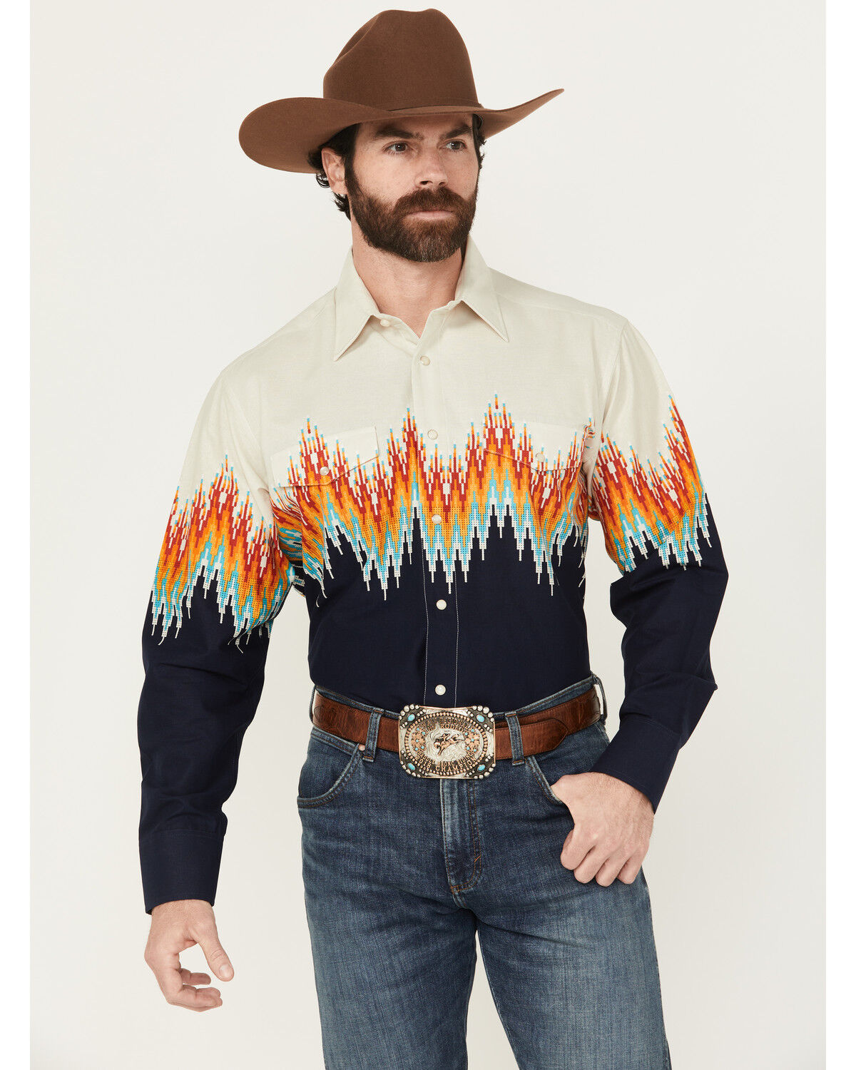 Men's Panhandle Southwestern Border Long Sleeve Snap Western Shirt