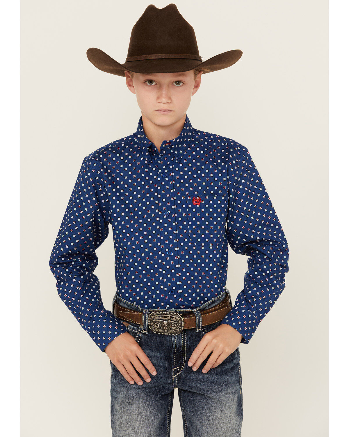 Boys' Cinch Geo Print Long Sleeve Button-Down Western Shirt