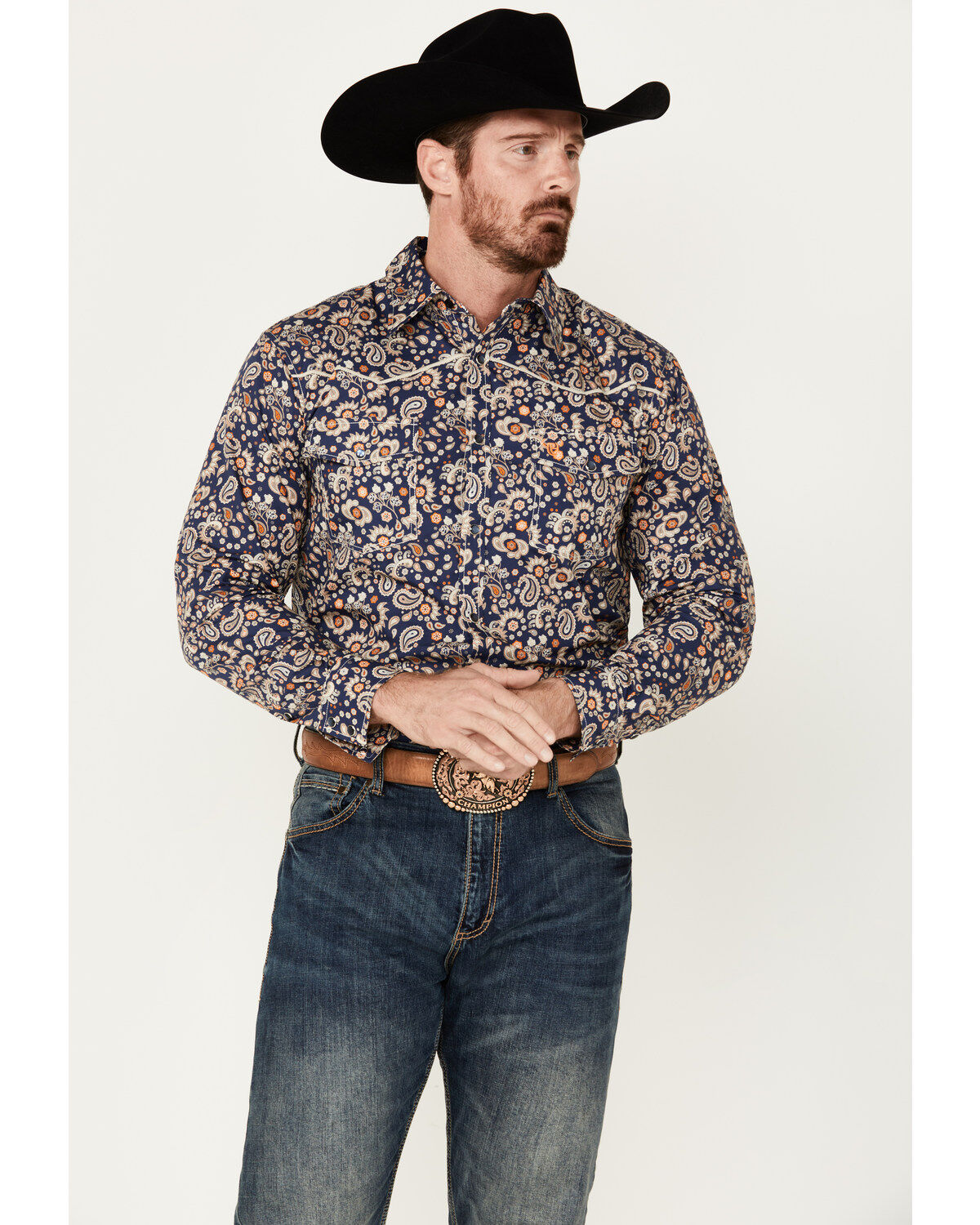 Men's Cowboy Hardware Paisley Print Long Sleeve Pearl Snap Western Shi