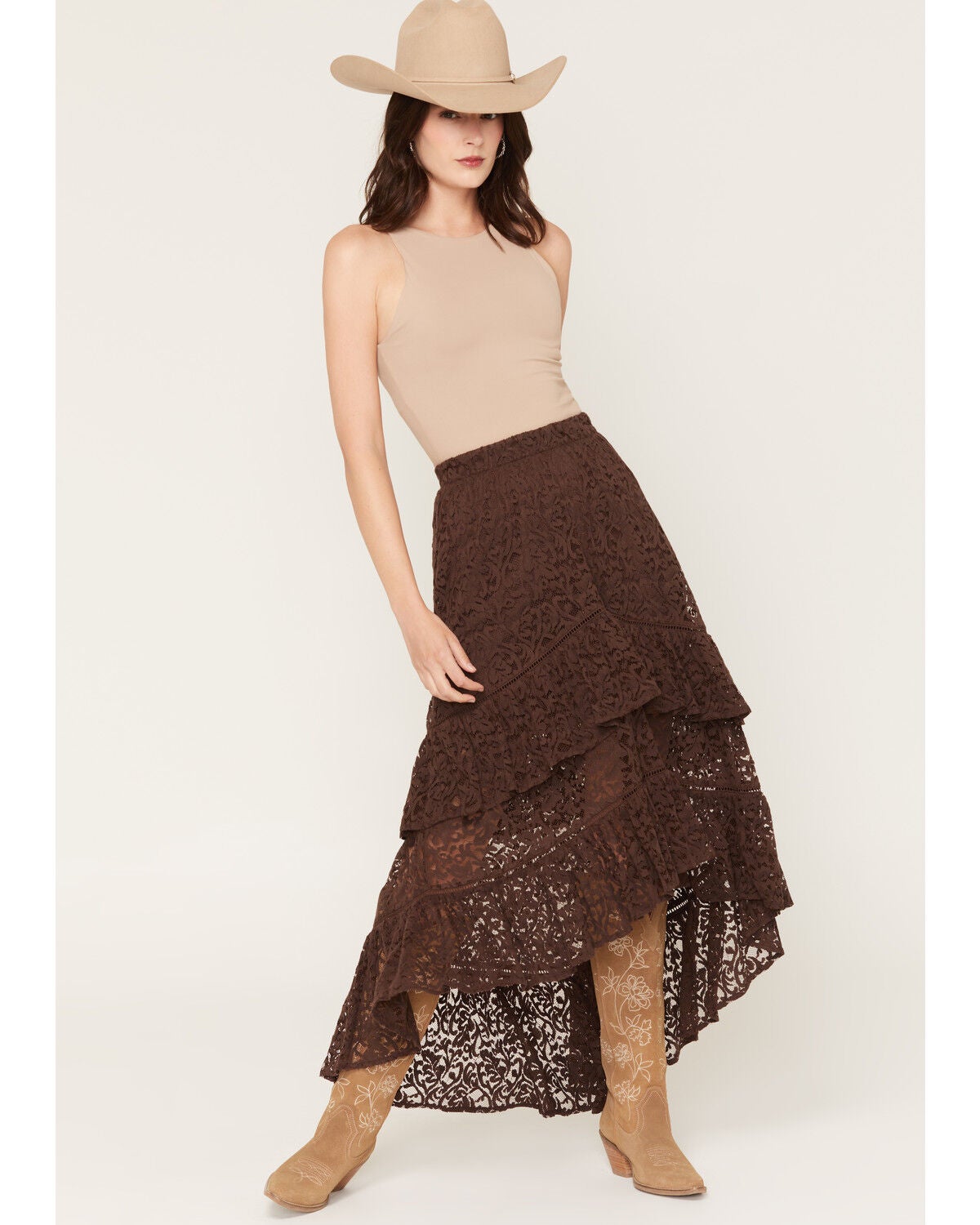 Women's Shyanne Mae High-Low Lace Midi Skirt