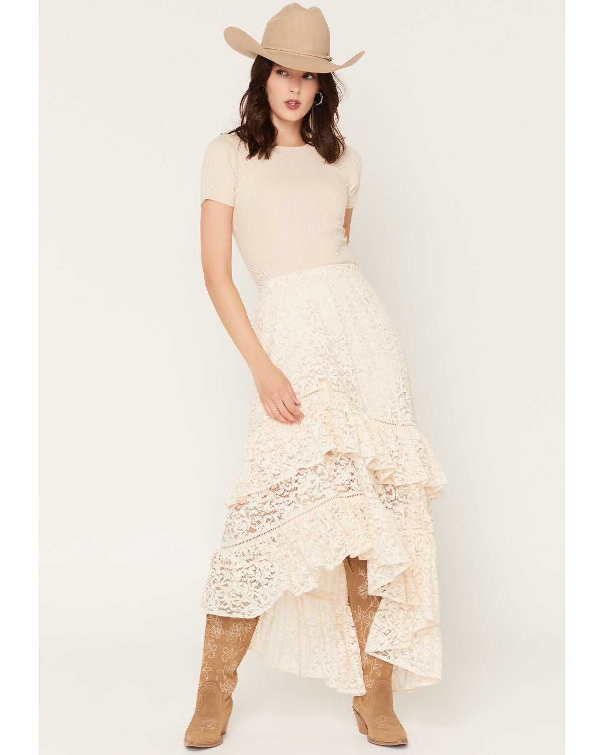 Women's Shyanne Mae High-Low Lace Midi Skirt