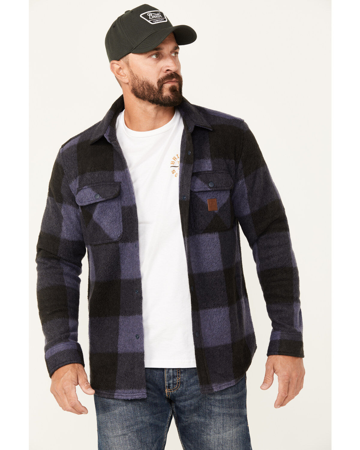 Men's Brixton Bowery Arctic Plaid Print Long Sleeve Snap Stretch Flann