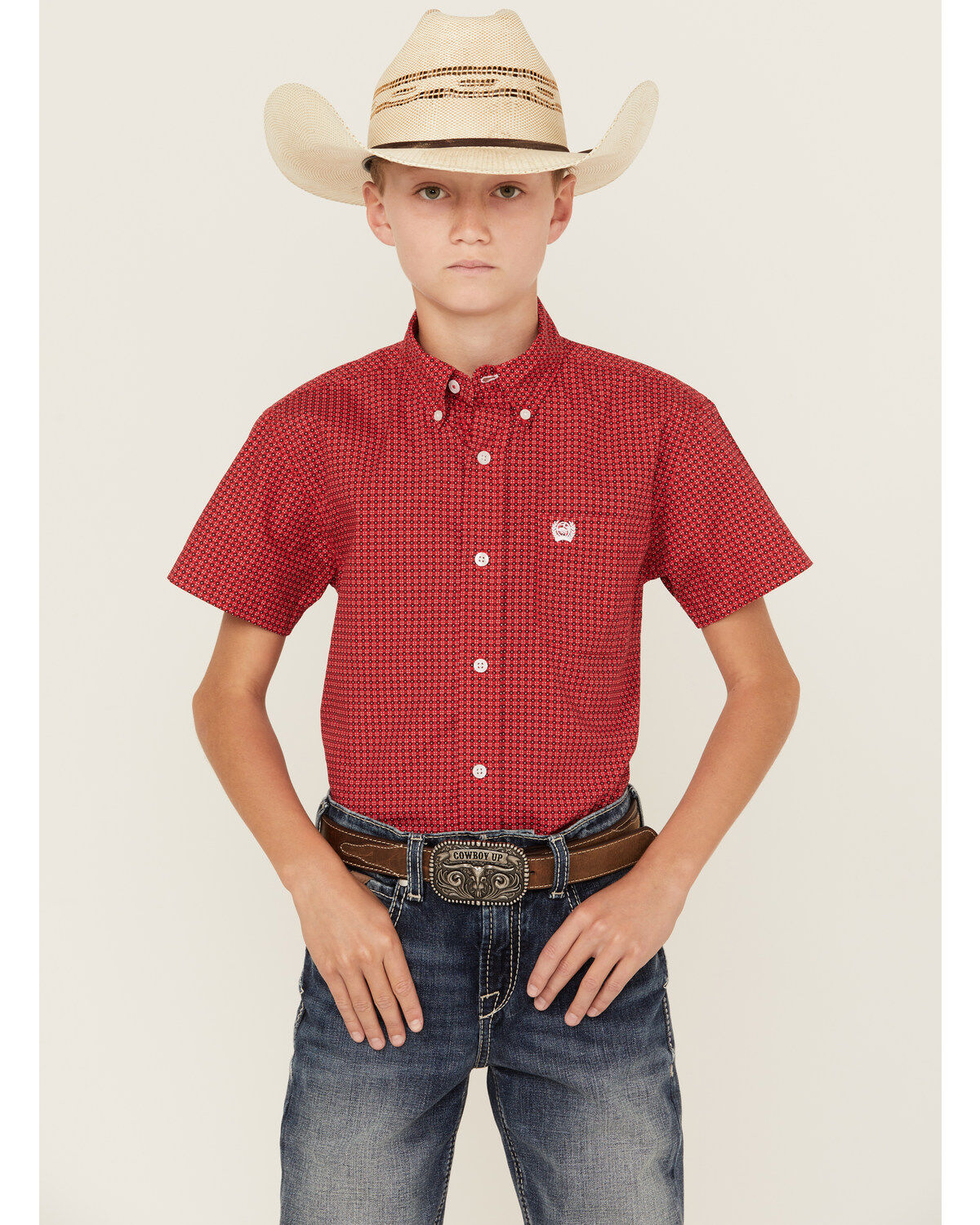 Boys' Cinch Geo Print Short Sleeve Button-Down Western Shirt