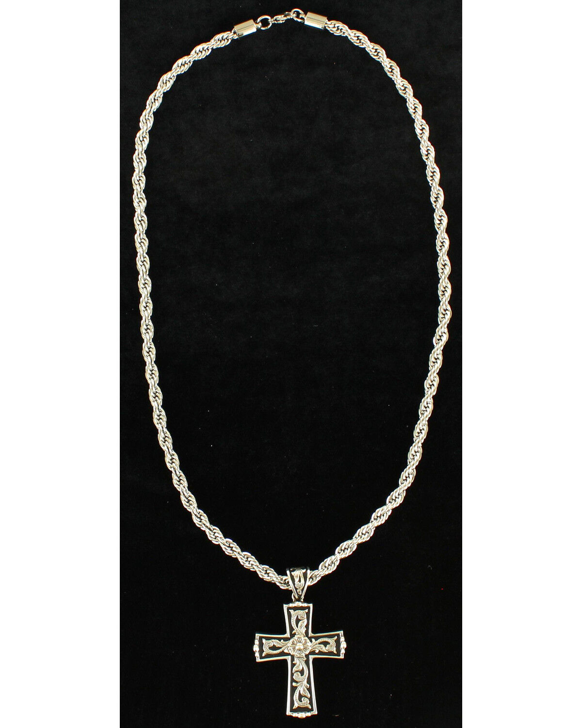 Men's Twister Floral Scroll Cross Necklace