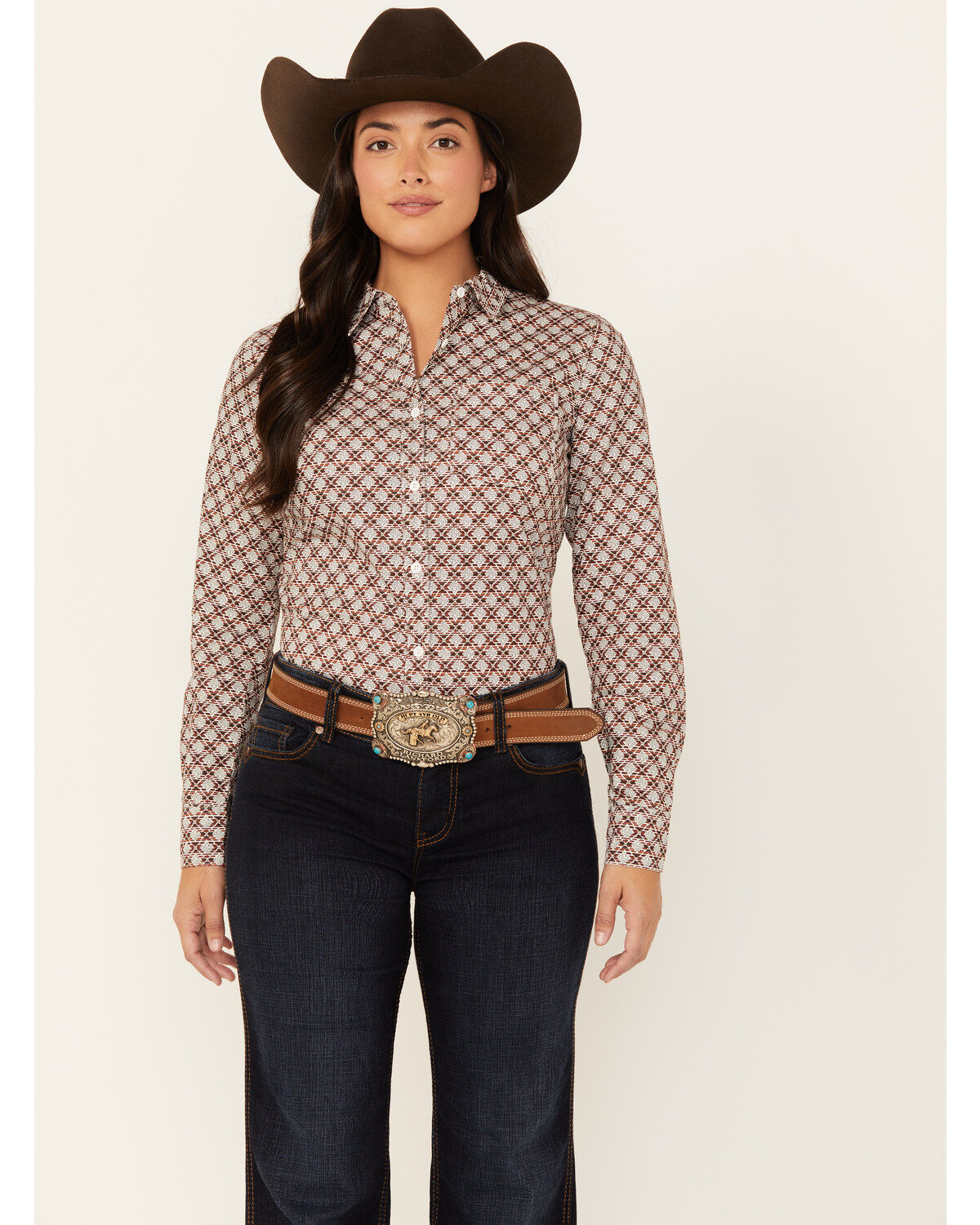 Women's Shyanne Geo Print Long Sleeve Button-Down Stretch Riding Shirt