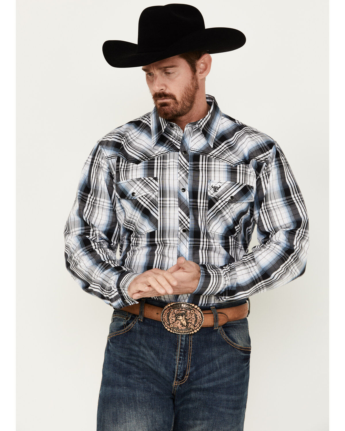 Men's Cowboy Hardware Hermosillo Plaid Print Long Sleeve Snap Western