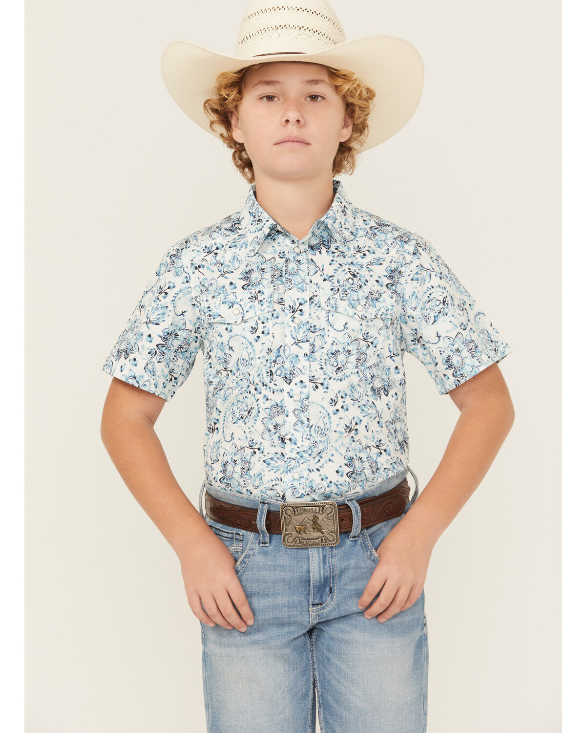 Boys' Cody James Frontier Threads Paisley Print Short Sleeve Snap West