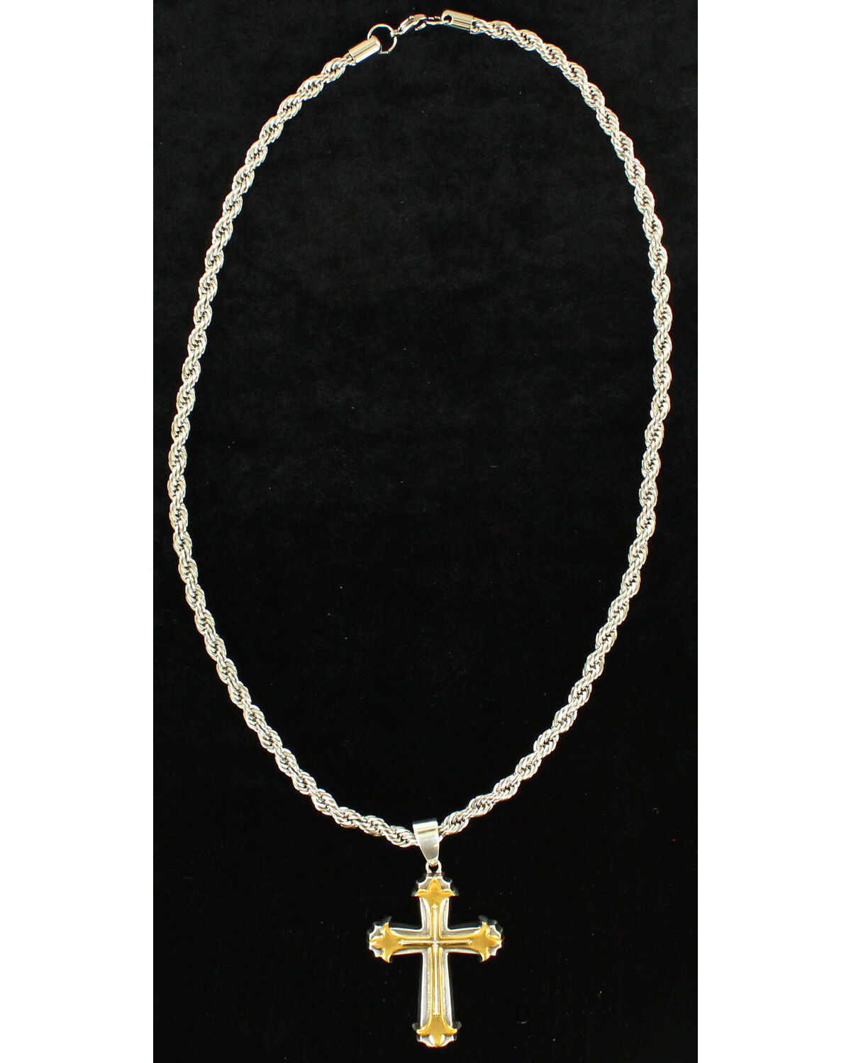 Men's Silver Twister 3D Gold and Cross Necklace