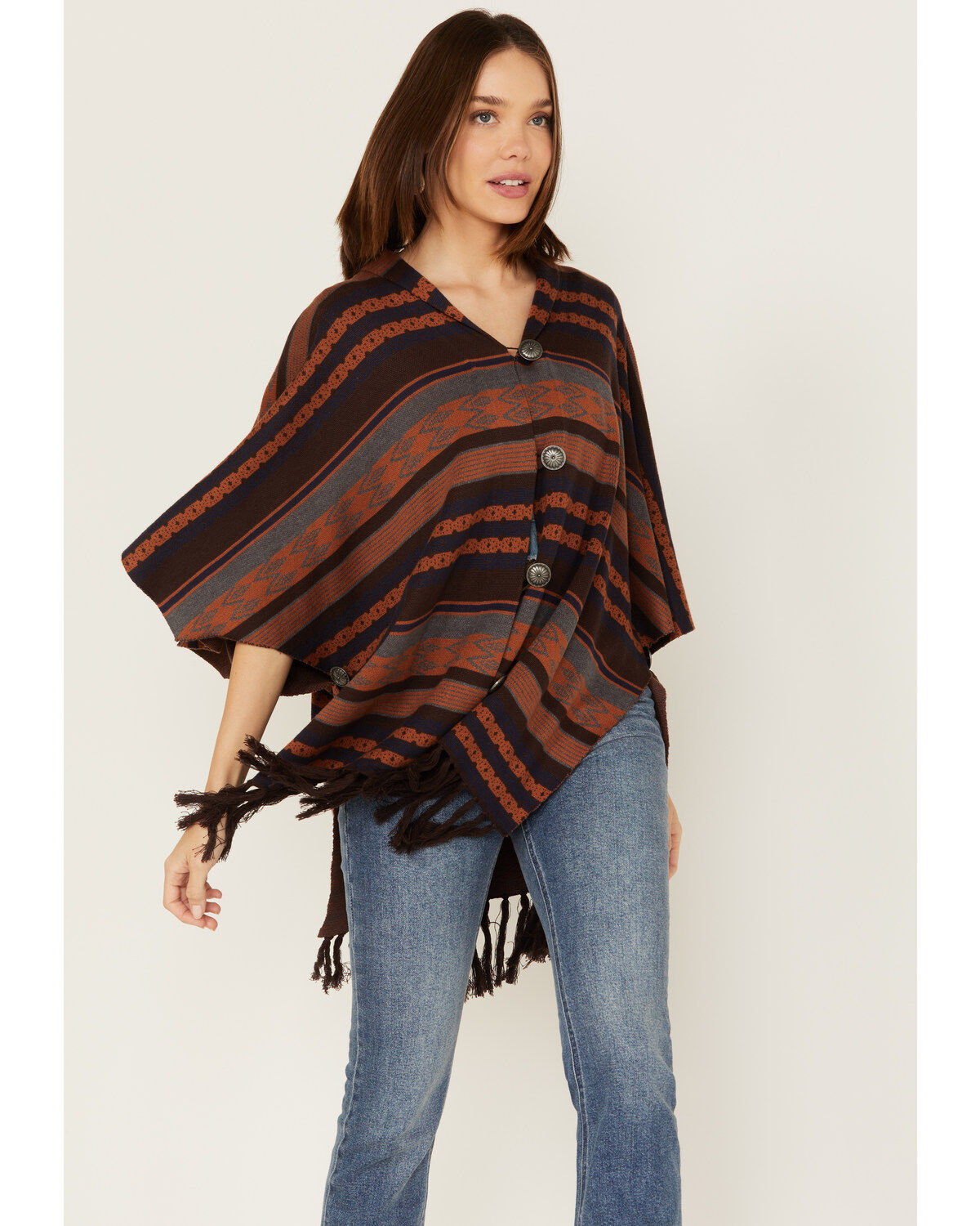 Women's Cruel Girl Southwestern Striped Print Poncho