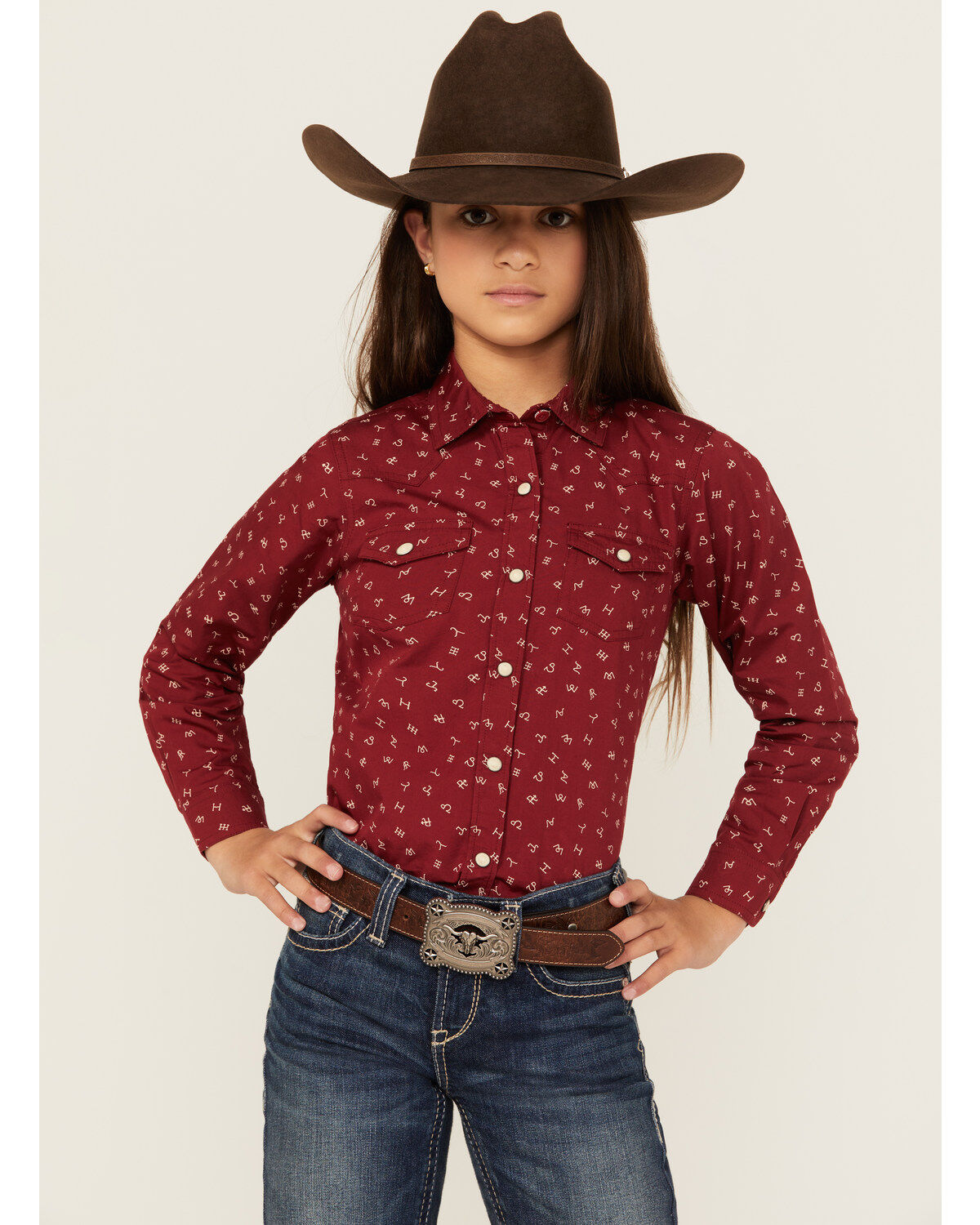 Girls' Ariat Conversation print Long Sleeve Pearl Snap Western Shirt