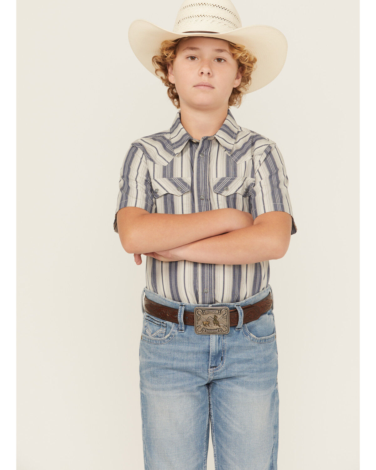 Boys' Cody James Roman Striped Short Sleeve Snap Western Shirt