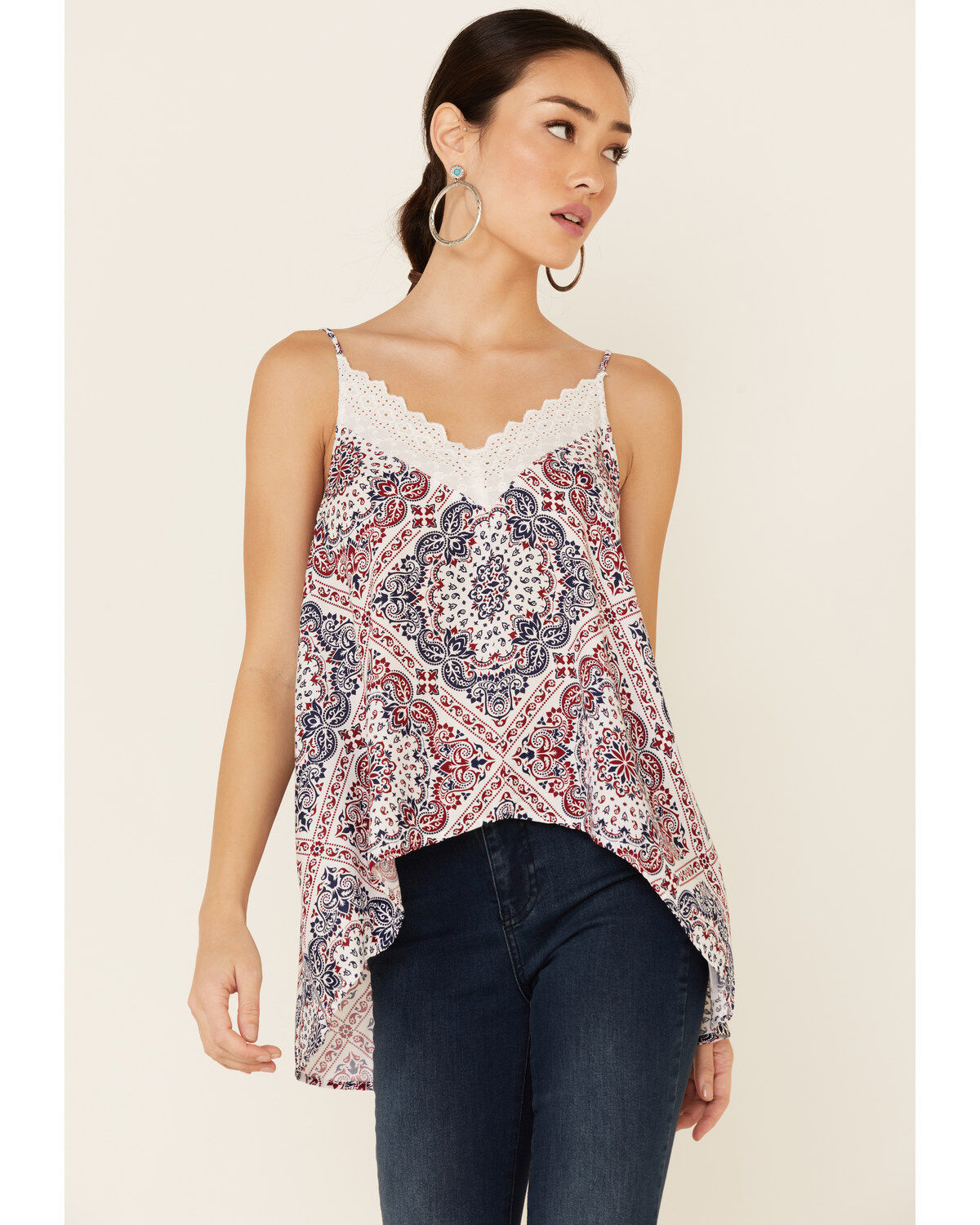 Women's Ariat Texas Heat Americana Hankerchief Print Lace Tank Top