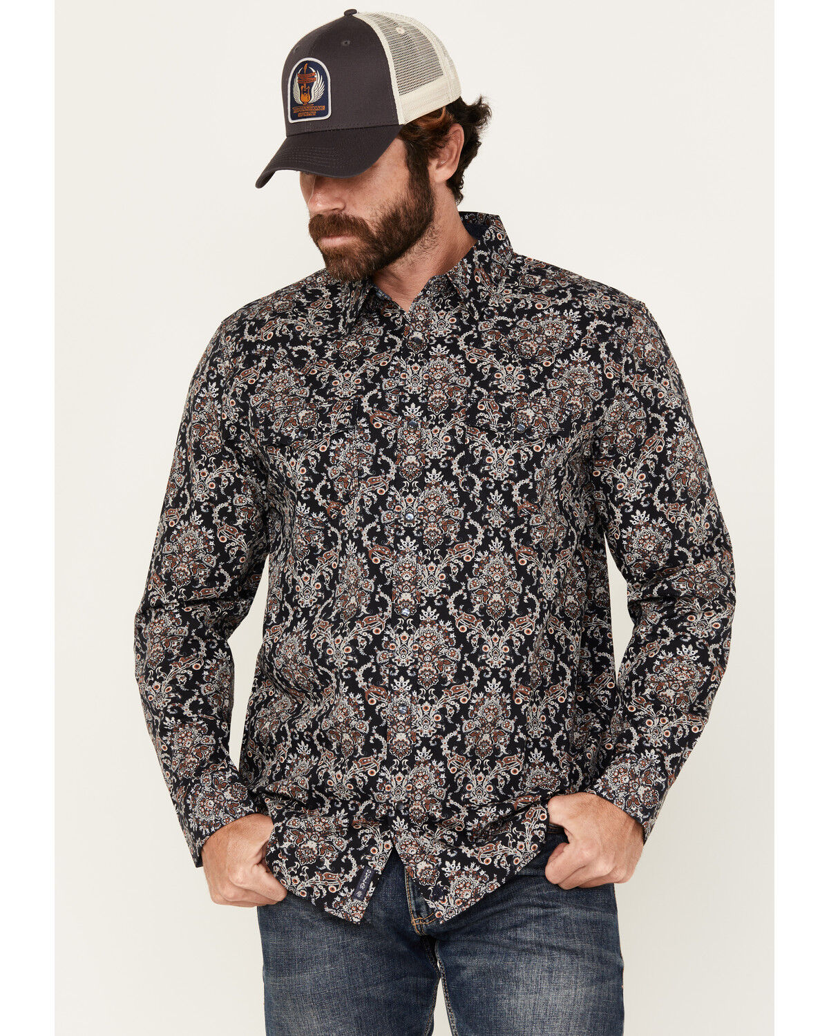 Men's Moonshine Spirit Cancion Wallpaper Floral Print Long Sleeve Pear