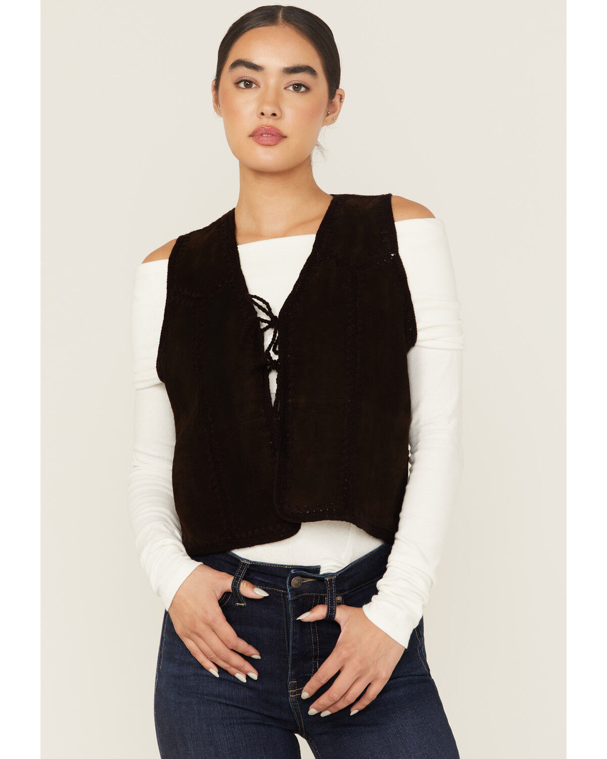 Women's Shyanne Suede Tie Front Knit Fashion Vest
