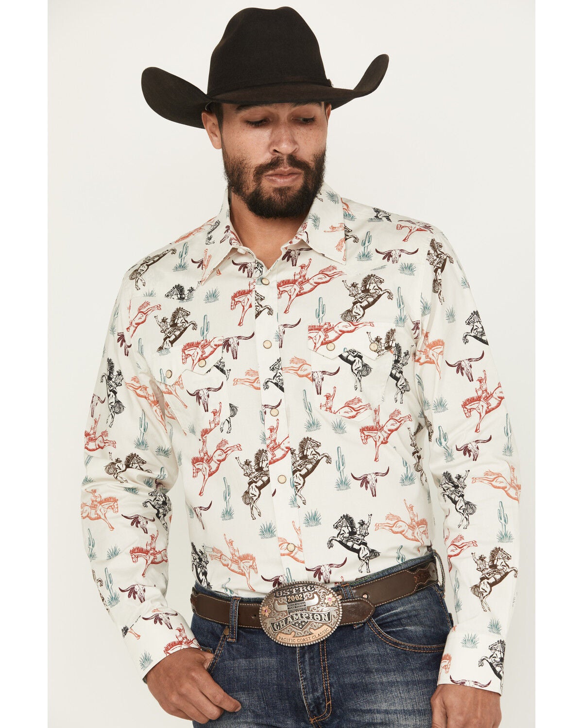 Men's Rock & Roll Denim Bronc Long Sleeve Snap Stretch Western Shirt