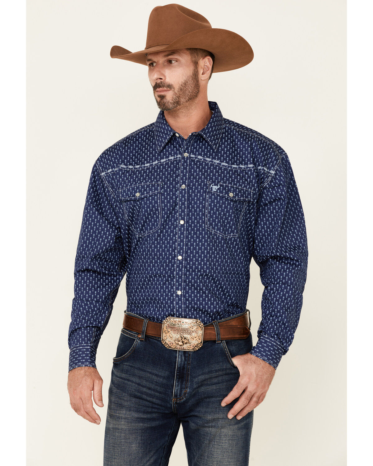 Men's Cowboy Hardware Arrow Geo Print Long Sleeve Pearl Snap Western S