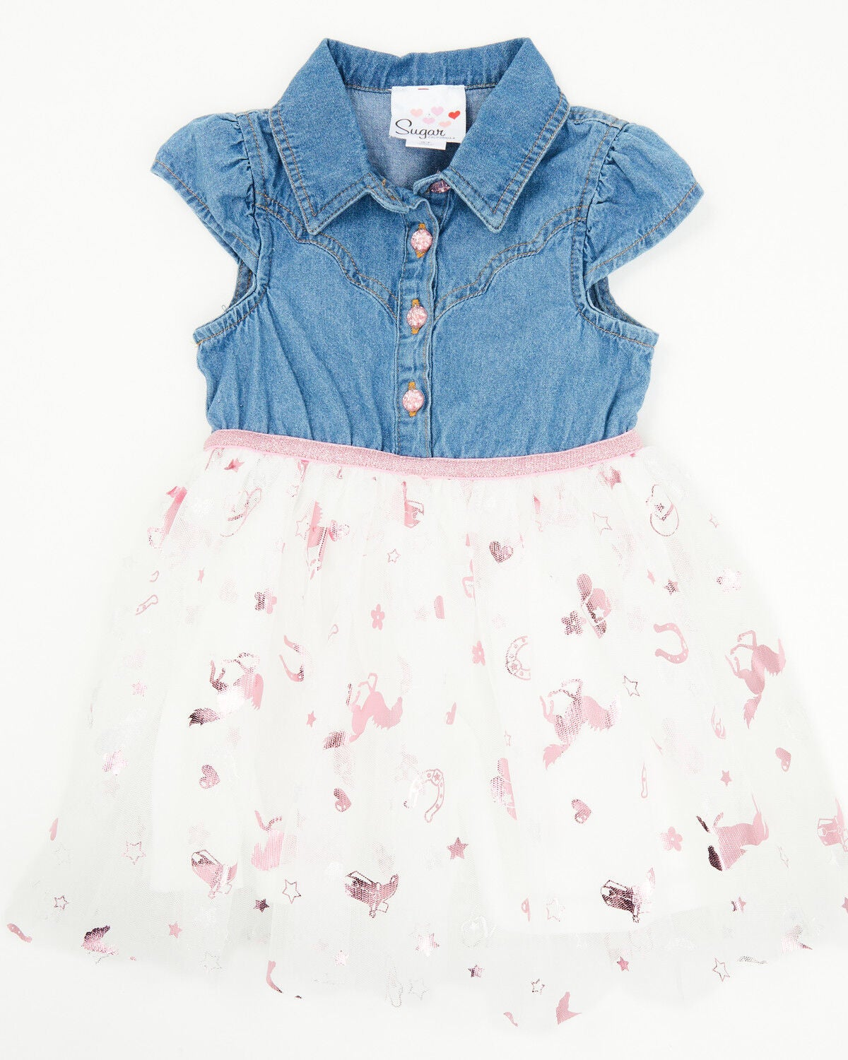 Girls' Sugar California Toddler Denim Short Sleeve Button-Down Tutu Dr