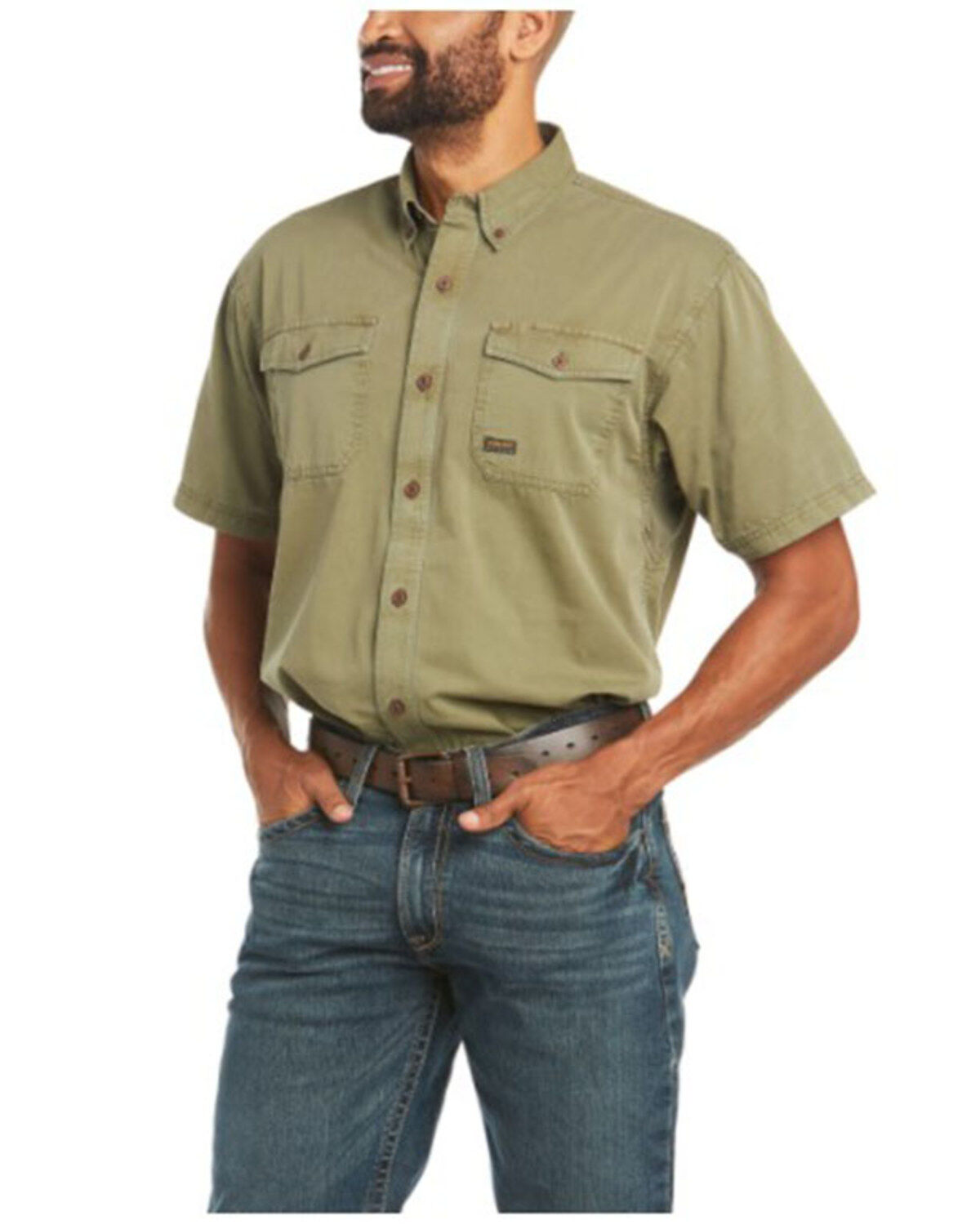 Men's Ariat Rebar Washed Twill Button Down Short Sleeve Work Shirt