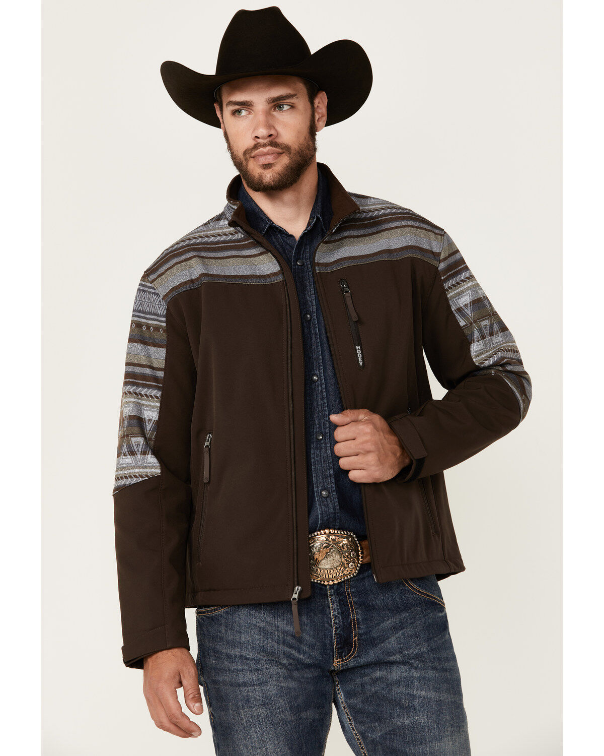 Men's Hooey Serape Striped Print Color Block Softshell Jacket