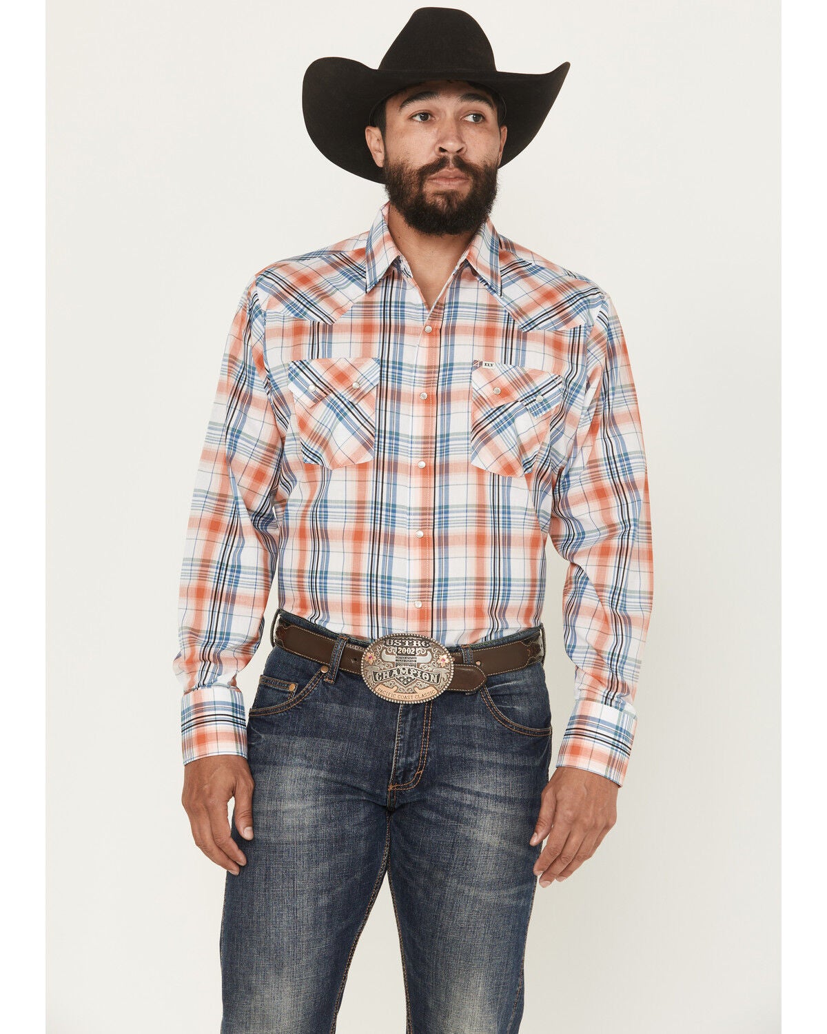 Men's Ely Walker Plaid Print Long Sleeve Pearl Snap Western Shirt