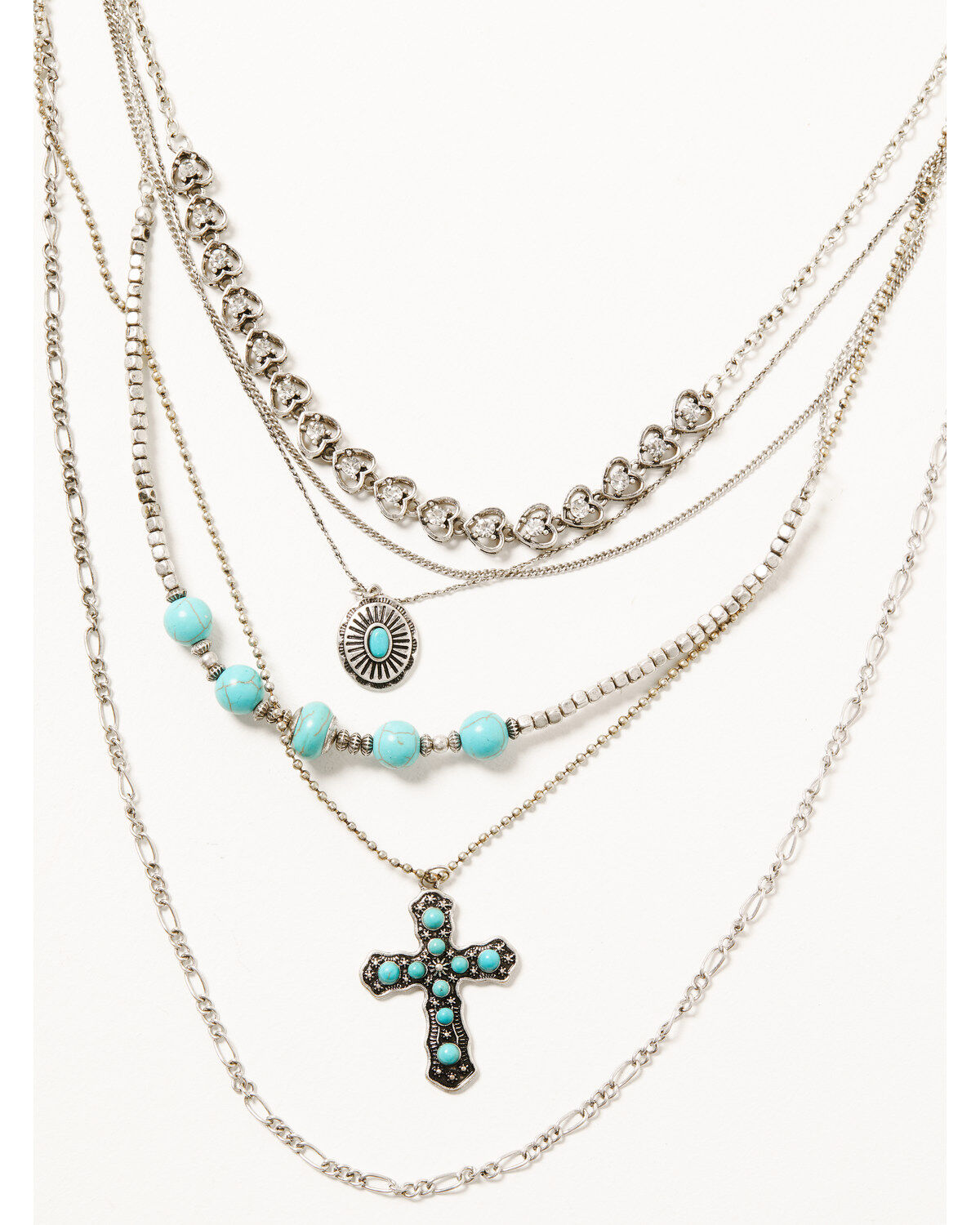 Women's Shyanne Silver & Turquoise 6-layer Cross Necklace