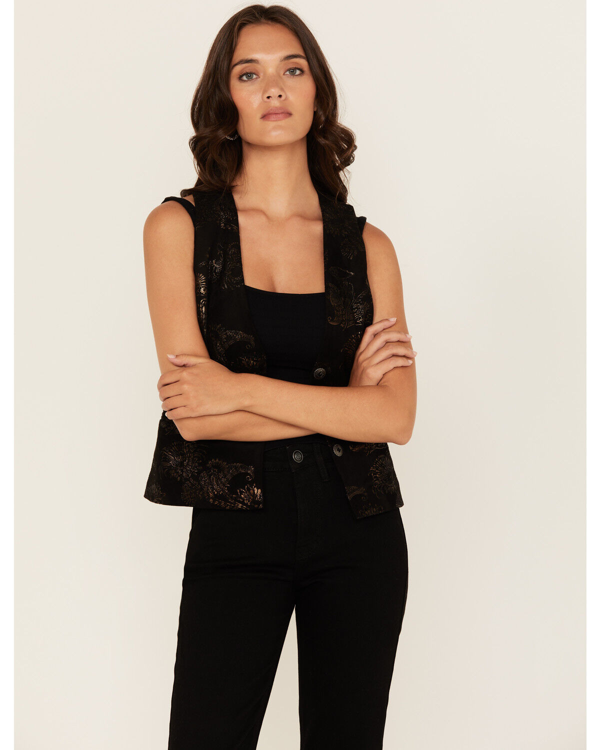 Women's Shyanne Metallic Printed Faux Suede Vest