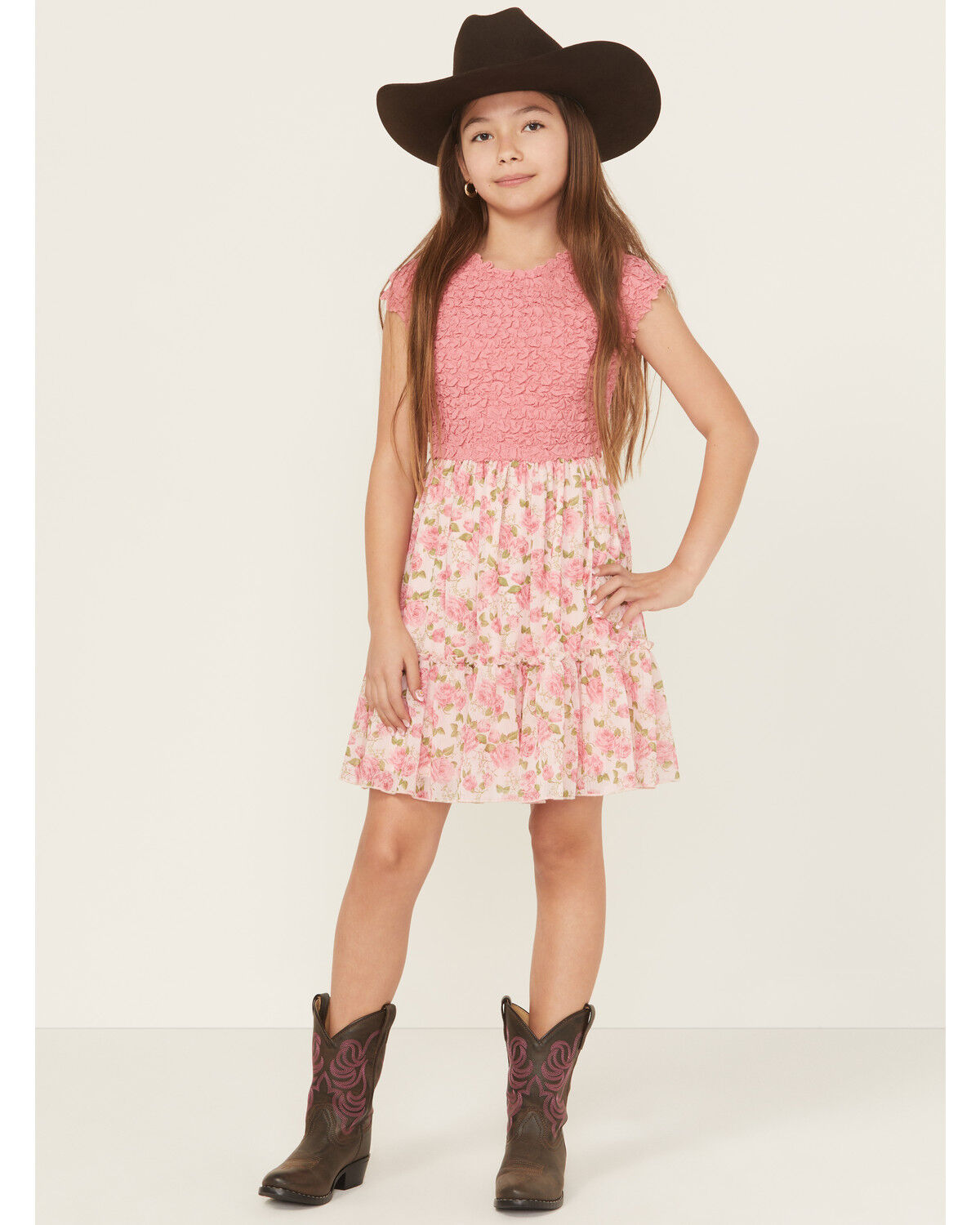 The product is a pink dress specifically designed for girls, matching the keyword perfectly.