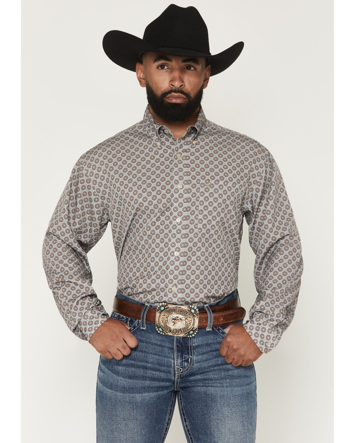 Men's Cinch ARENAFLEX Geo Print Long Sleeve Button-Down Stretch Weste