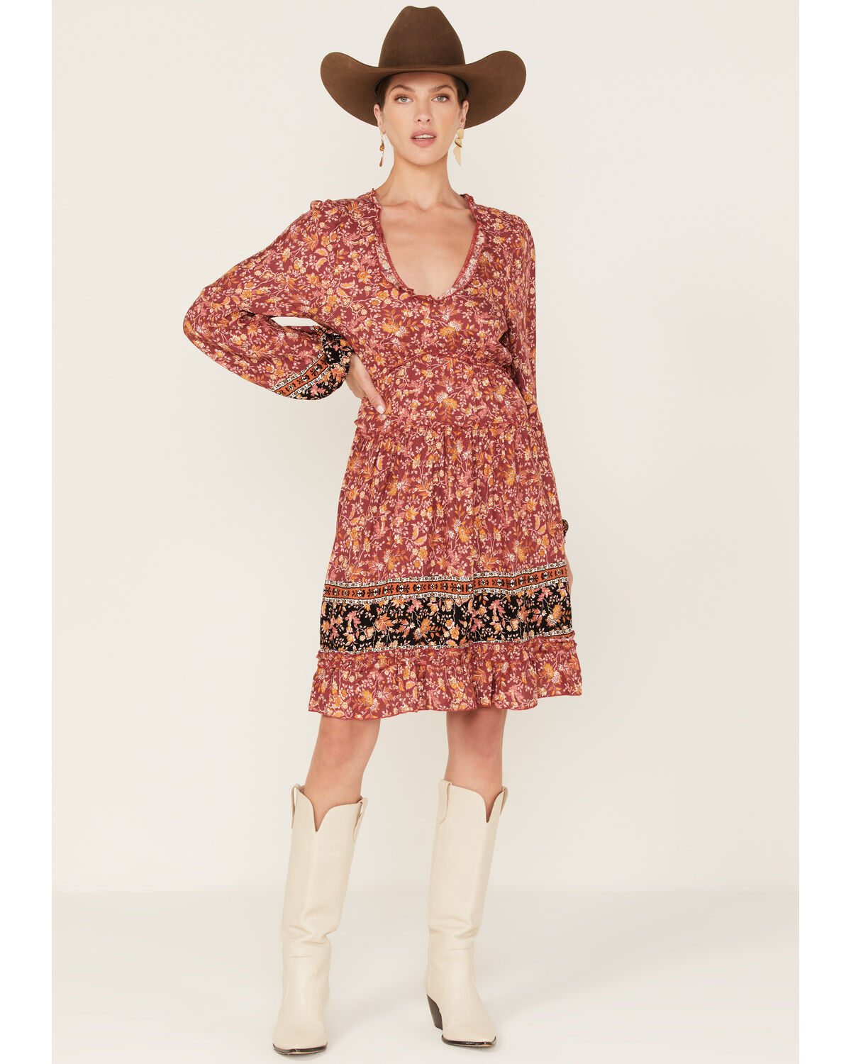 Women's Wild Moss Floral Print Long Sleeve Mini Dress