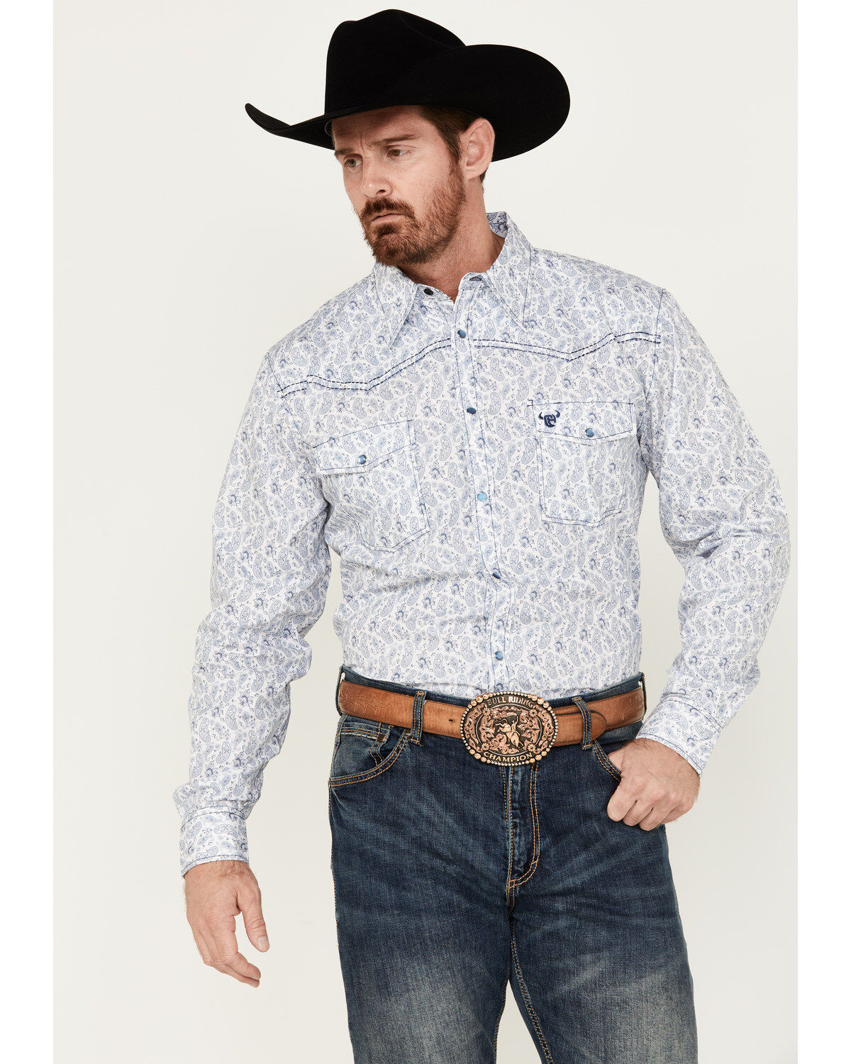 Men's Cowboy Hardware Tonal Paisley Print Long Sleeve Pearl Snap Weste