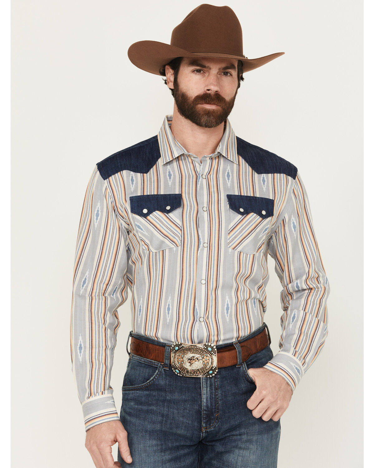 Men's Panhandle Southwestern Striped Long Sleeve Snap Western Shirt