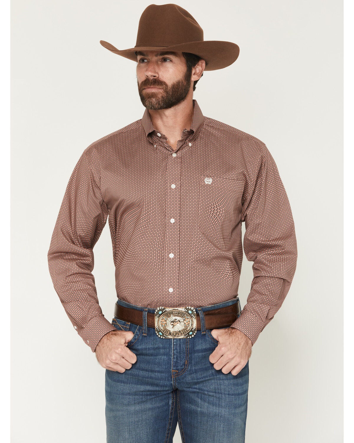 Men's Cinch Geo Print Long Sleeve Button-Down Stretch Western Shirt