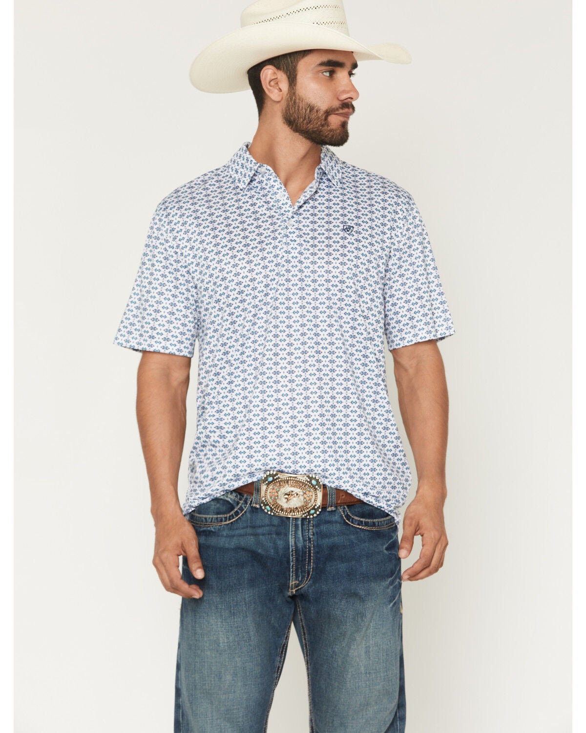 Men's Ariat Southwestern Print Short Sleeve Button-Down Polo