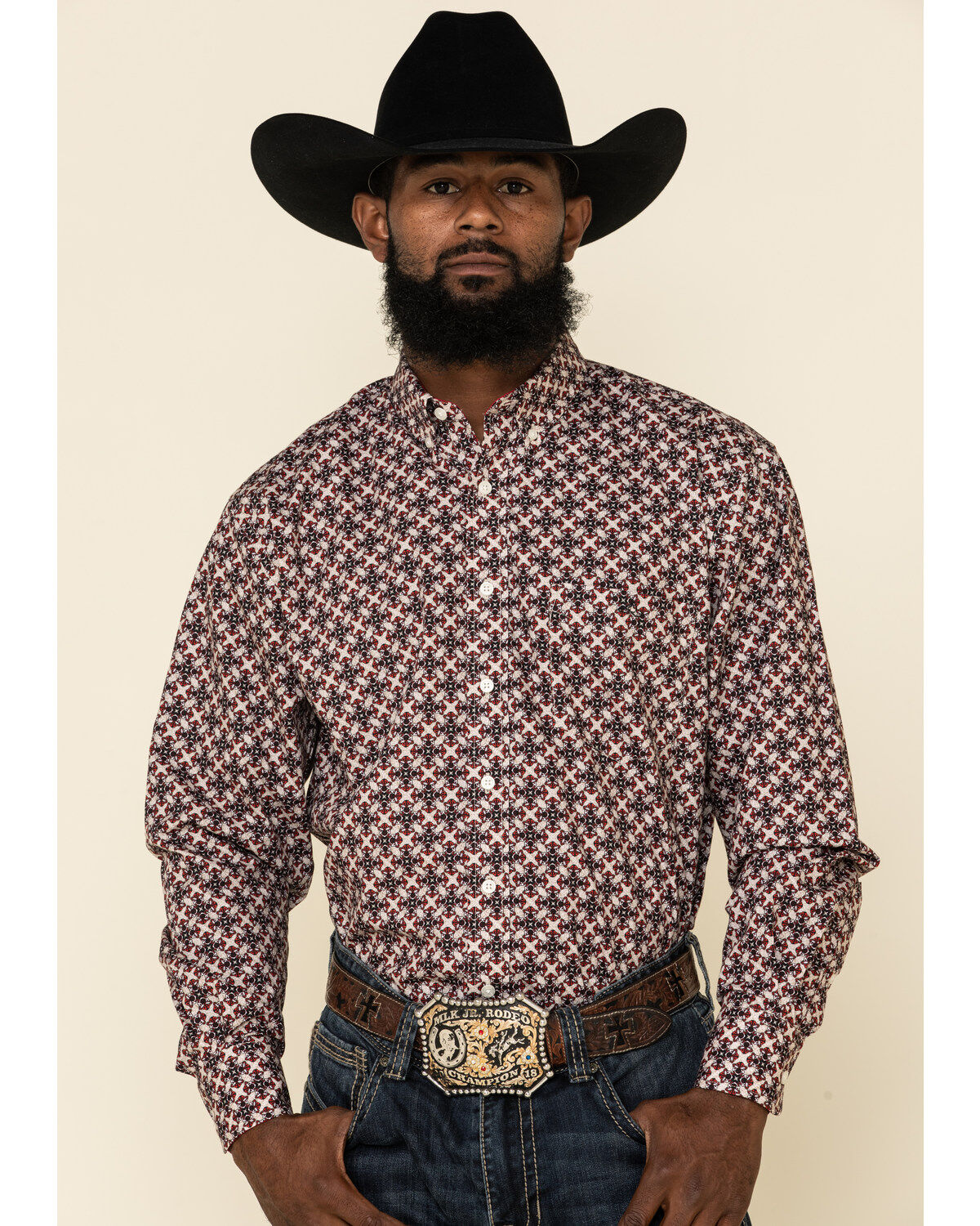 Men's Resistol Red Orchard Geo Print Long Sleeve Western Shirt