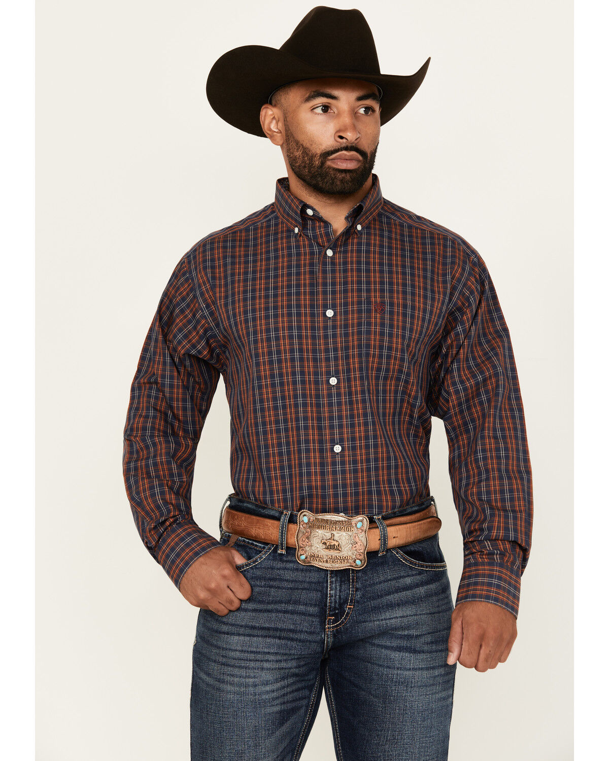 Men's Ariat Iker Plaid Print Long Sleeve Button-Down Western Shirt