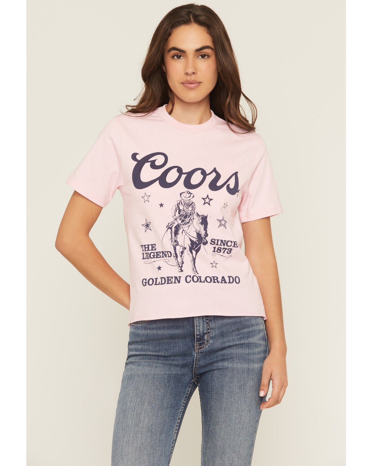 Women's Coors Rhinestone Stars Cowboy Short Sleeve Oversized Graphic T