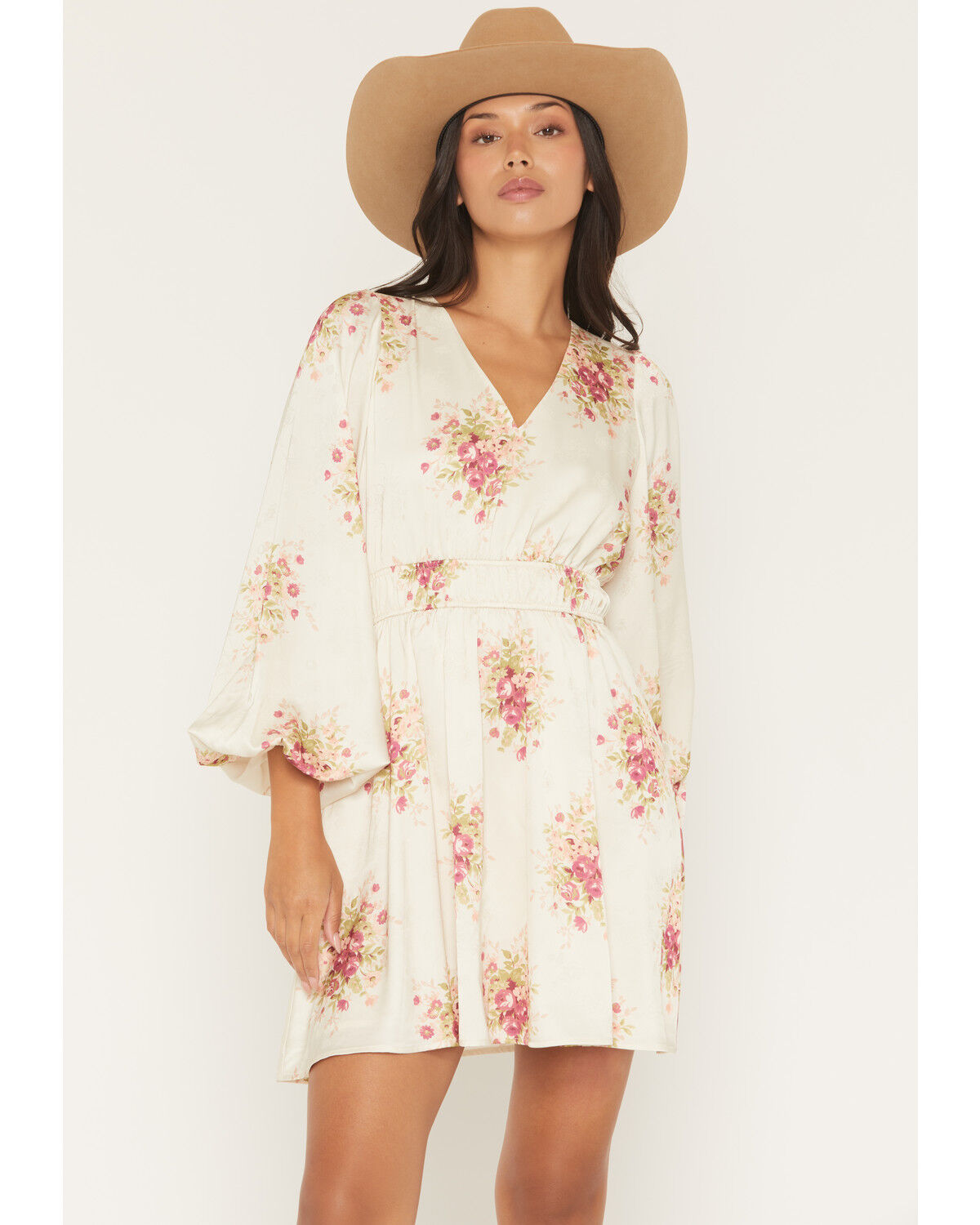 Women's Shyanne Floral Print Long Sleeve Satin Mini Dress