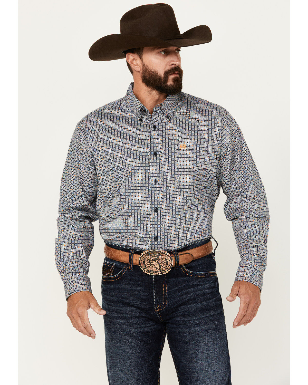 Men's Cinch Geo Print Long Sleeve Button-Down Stretch Western Shirt