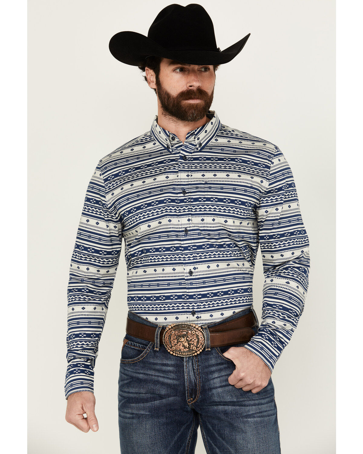 Men's Cody James Falcon Southwestern Striped Print Long Sleeve Button-