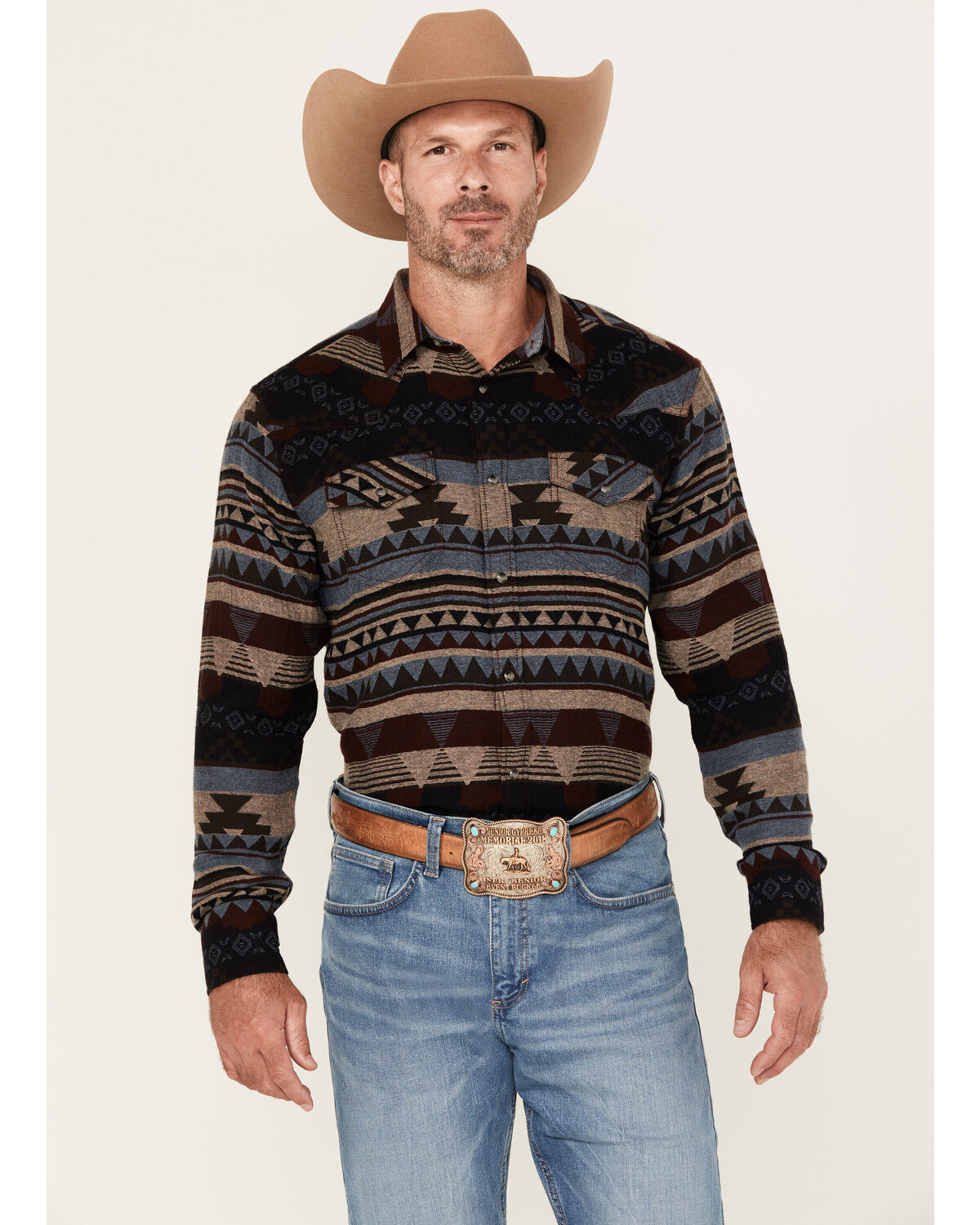 Men's Cody James Stagecoach Southwestern Print Long Sleeve Snap Wester