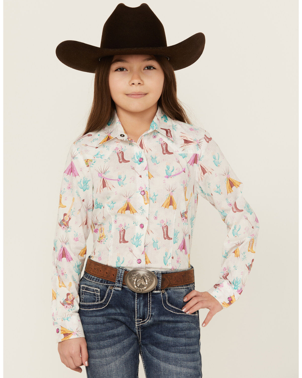 Girls' Cruel Girl Conversation Print Long Sleeve Pearl Snap Western Sh