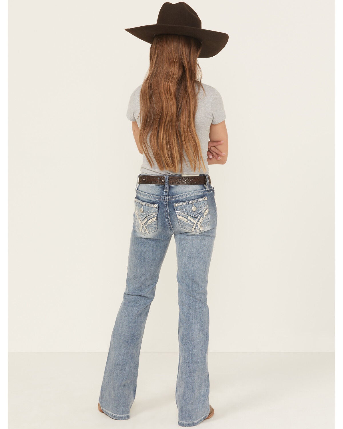 Girls' Miss Me Criss Cross Dark Wash Bootcut Stretch Denim Jeans