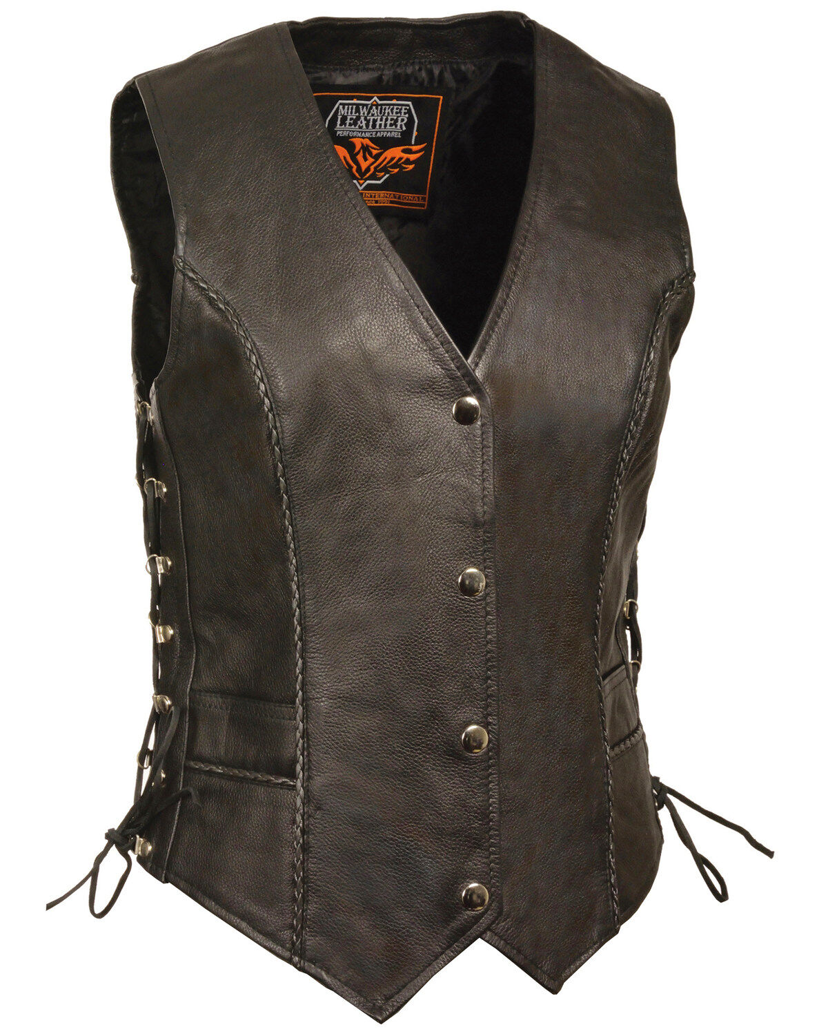 Women's Milwaukee Leather Snap Front Vest With Thin Braid - 4X