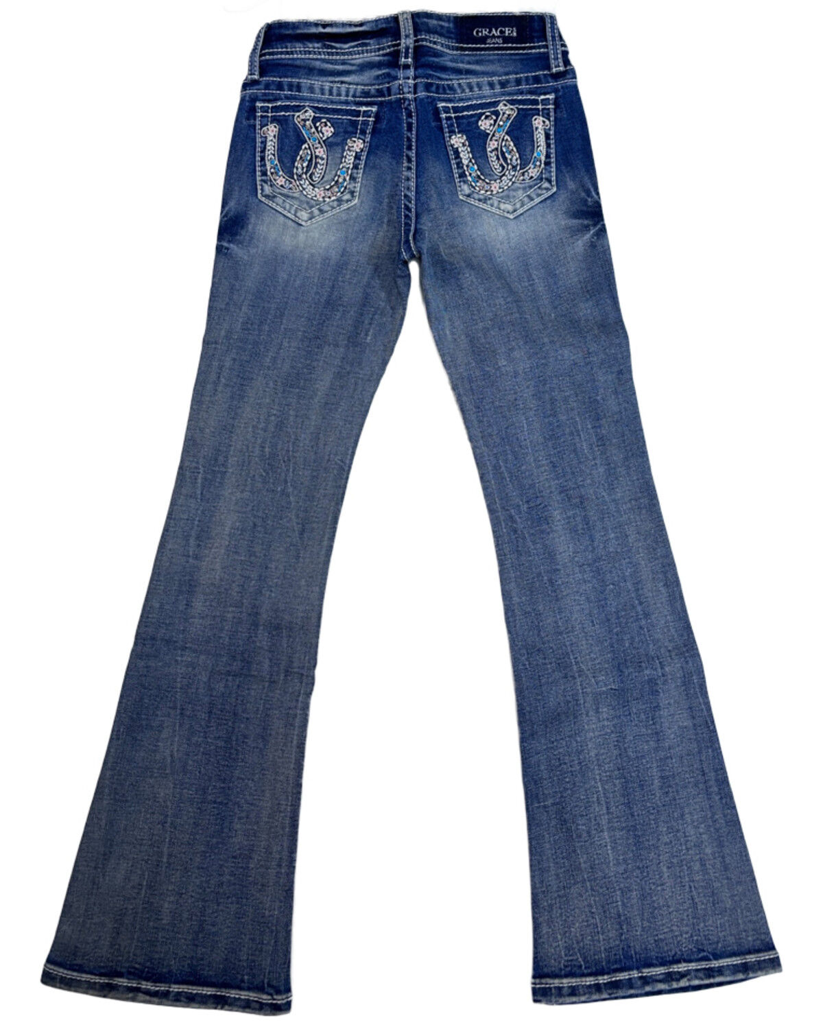 Girls' Grace in LA Little Light Wash Double Horseshoe Pocket Bootcut S