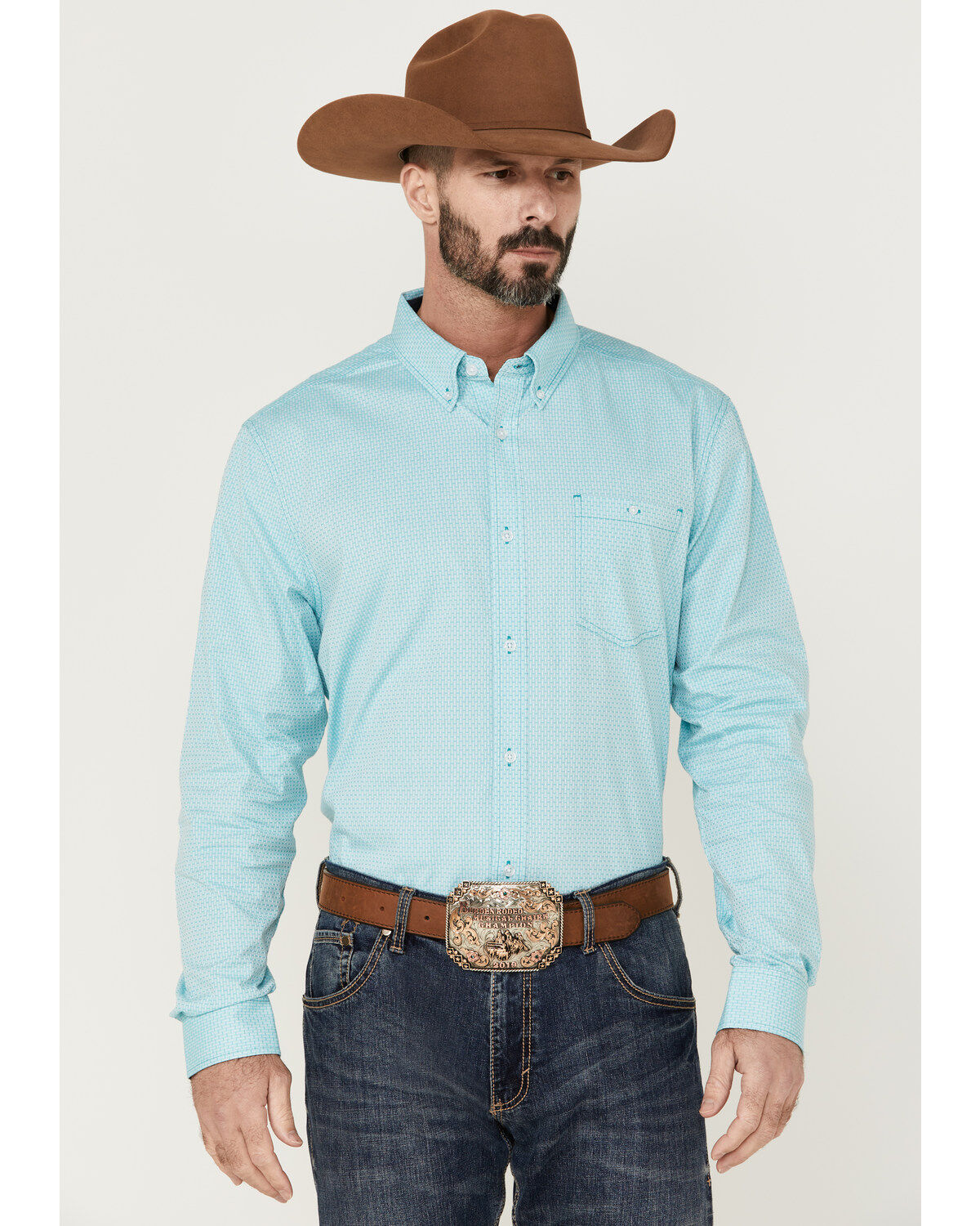 Men's RANK 45 Heeler Textured Solid Long Sleeve Button-Down Western S