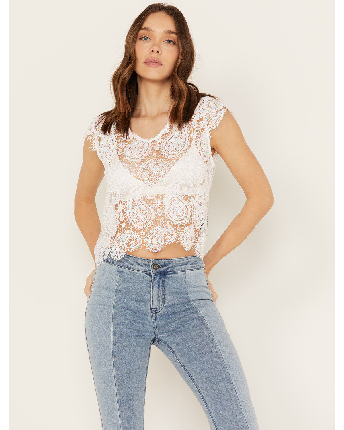 Women's Rock & Roll Denim Paisley Lace Sleeveless Tank