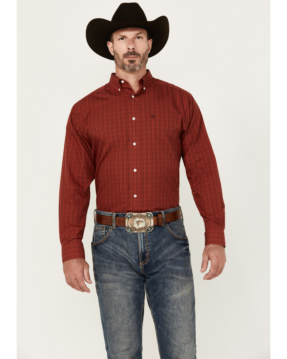 Men's Ariat Ian Plaid Print Long Sleeve Button-Down Western Shirt