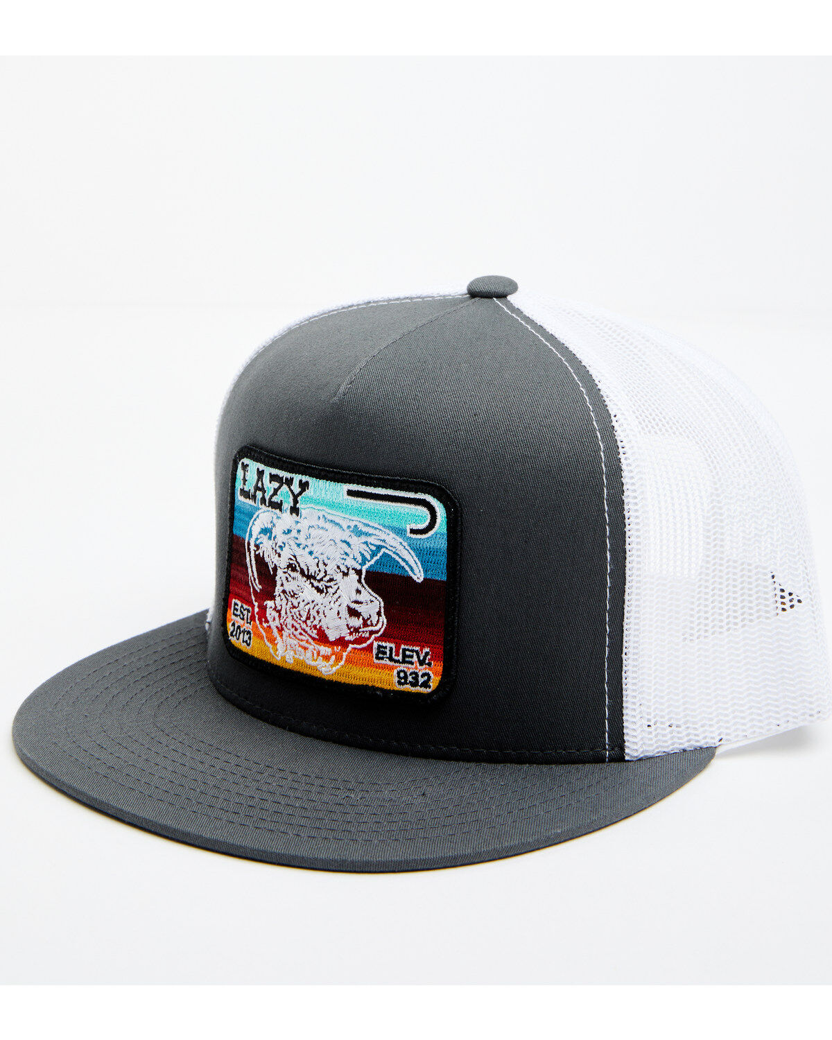 Men's Lazy J Ranch Gray & White Serape Cow Patch Mesh-Back Ball Cap