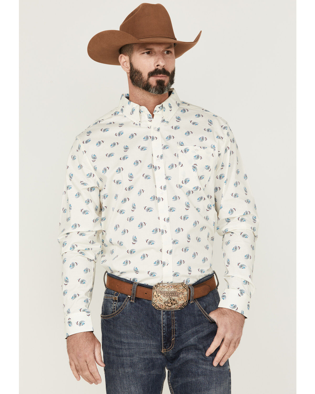 Men's RANK 45 Roughstock Paisley Geo Print Long Sleeve Button-Down We